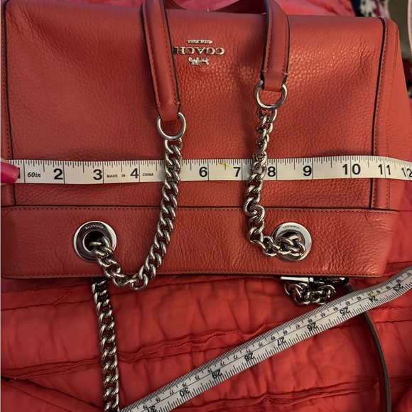 Coach Coral Leather Shoulder Bag with Chain Straps - Picture 12 of 13
